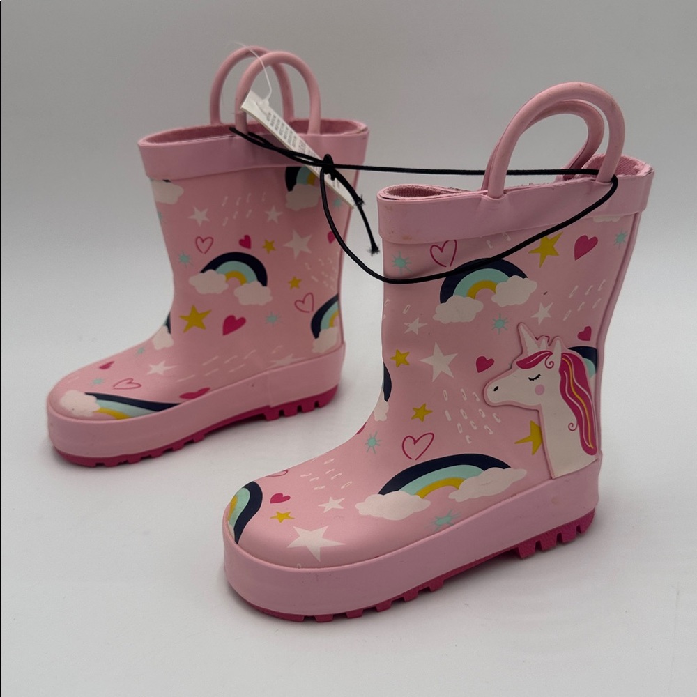 KomfysMe Kids Rain Boots Unicorn Rainbow Pink Toddler Size 5 - Picture 2 of 5